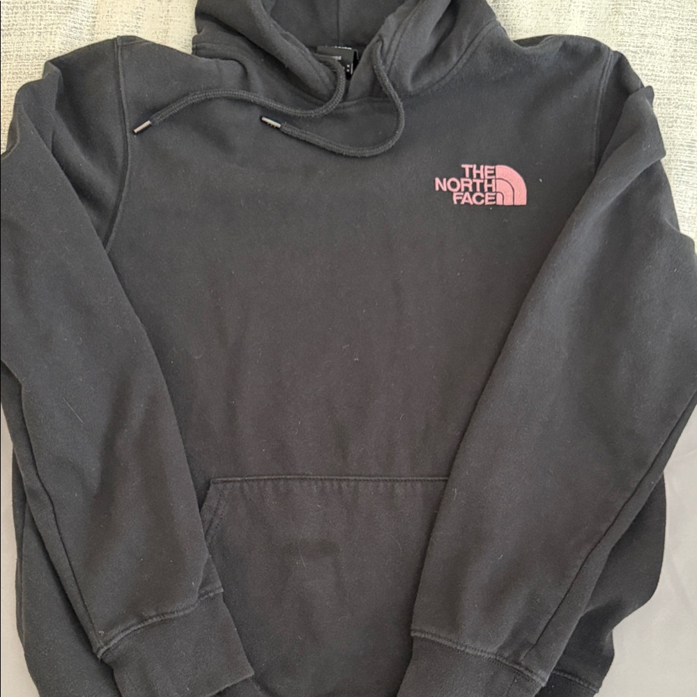The North Face Black Hoodie with Pink Logo